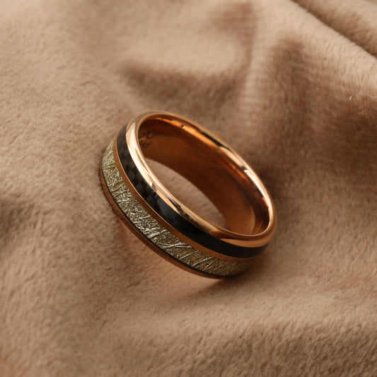 Tungsten Ring with Meteorite & Carbon Fiber - A132