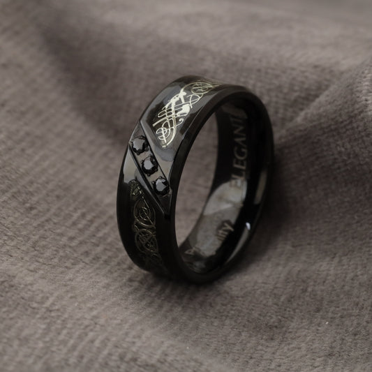 Titanium Carbon Fiber & Black Zircon Ring A181