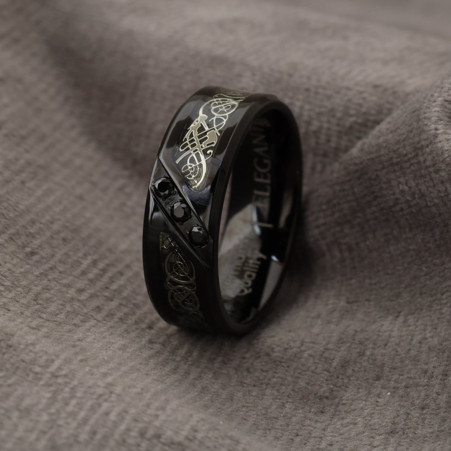 Titanium Carbon Fiber & Black Zircon Ring A181