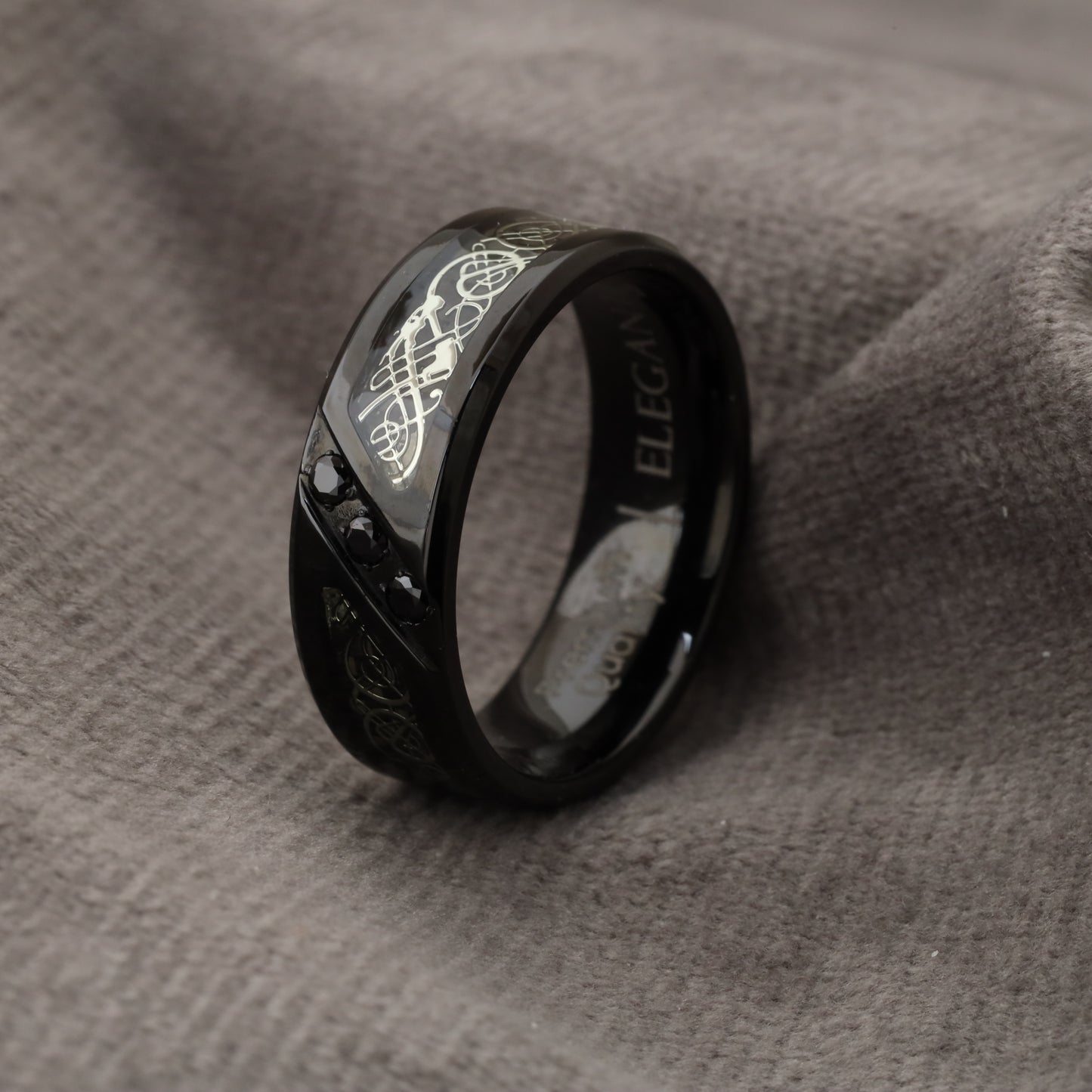 Titanium Carbon Fiber & Black Zircon Ring A181