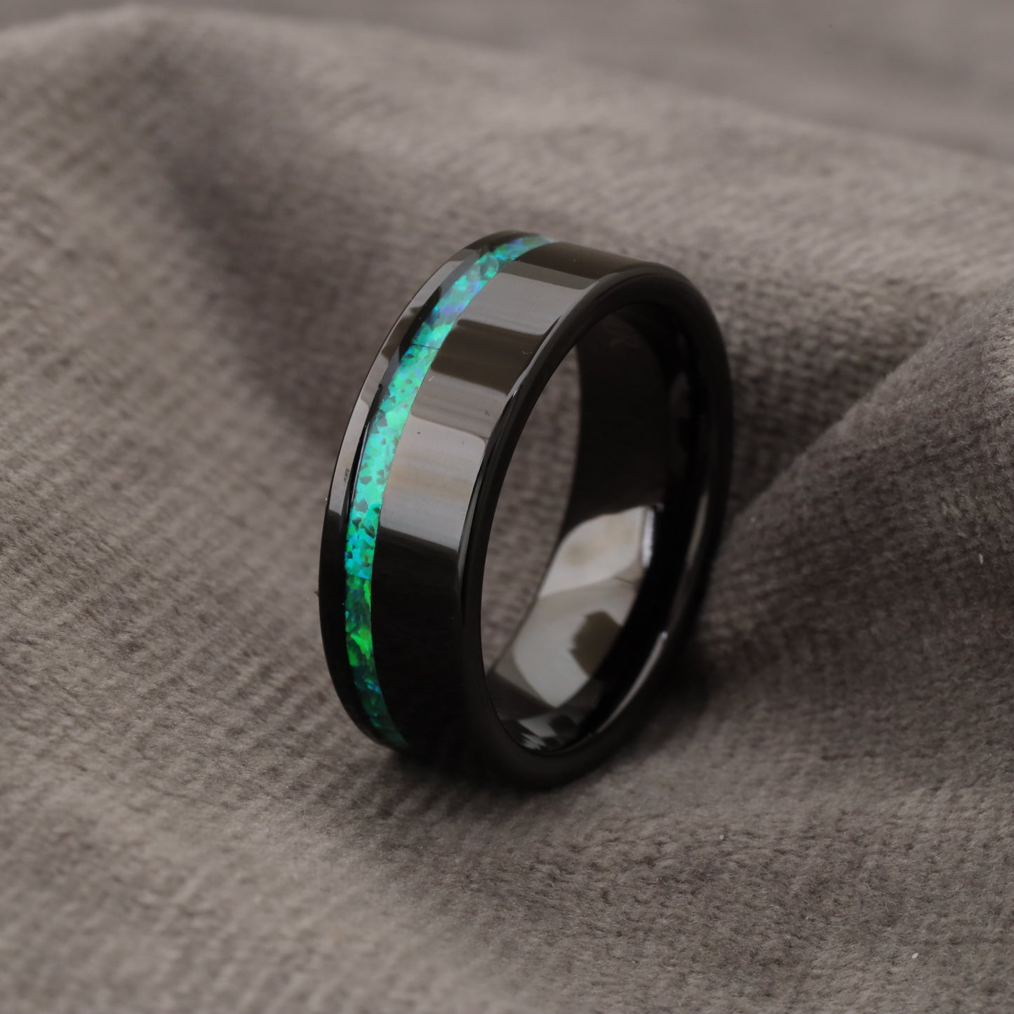 Tungsten Ring with Green Opal Stone Inlay - Premium Design - 8mm - A144