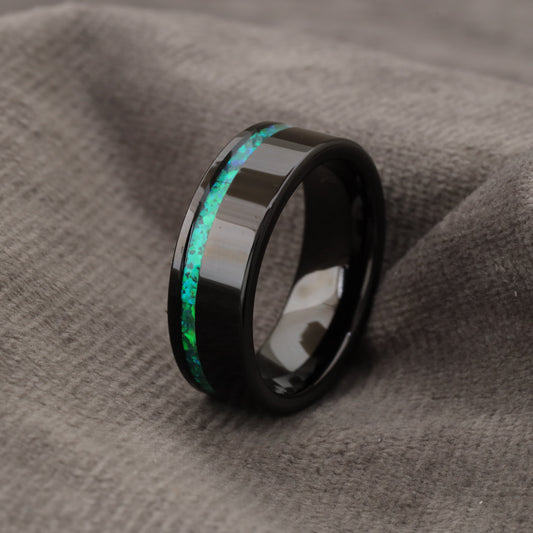 Tungsten Ring with Green Opal Stone Inlay - Premium Design - 8mm - A144