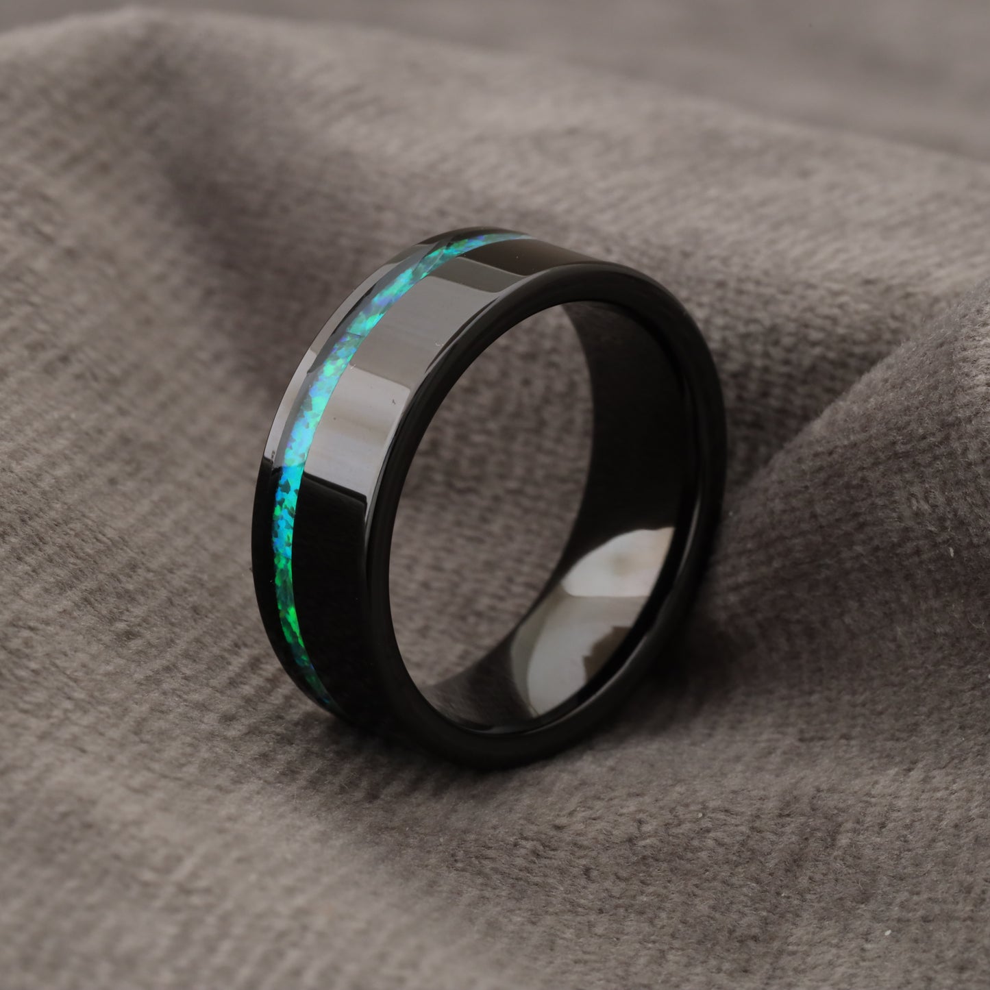 Tungsten Ring with Green Opal Stone Inlay - Premium Design - 8mm - A144