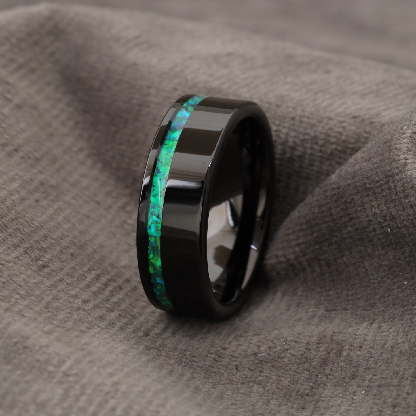 Tungsten Ring with Green Opal Stone Inlay - Premium Design - 8mm - A144