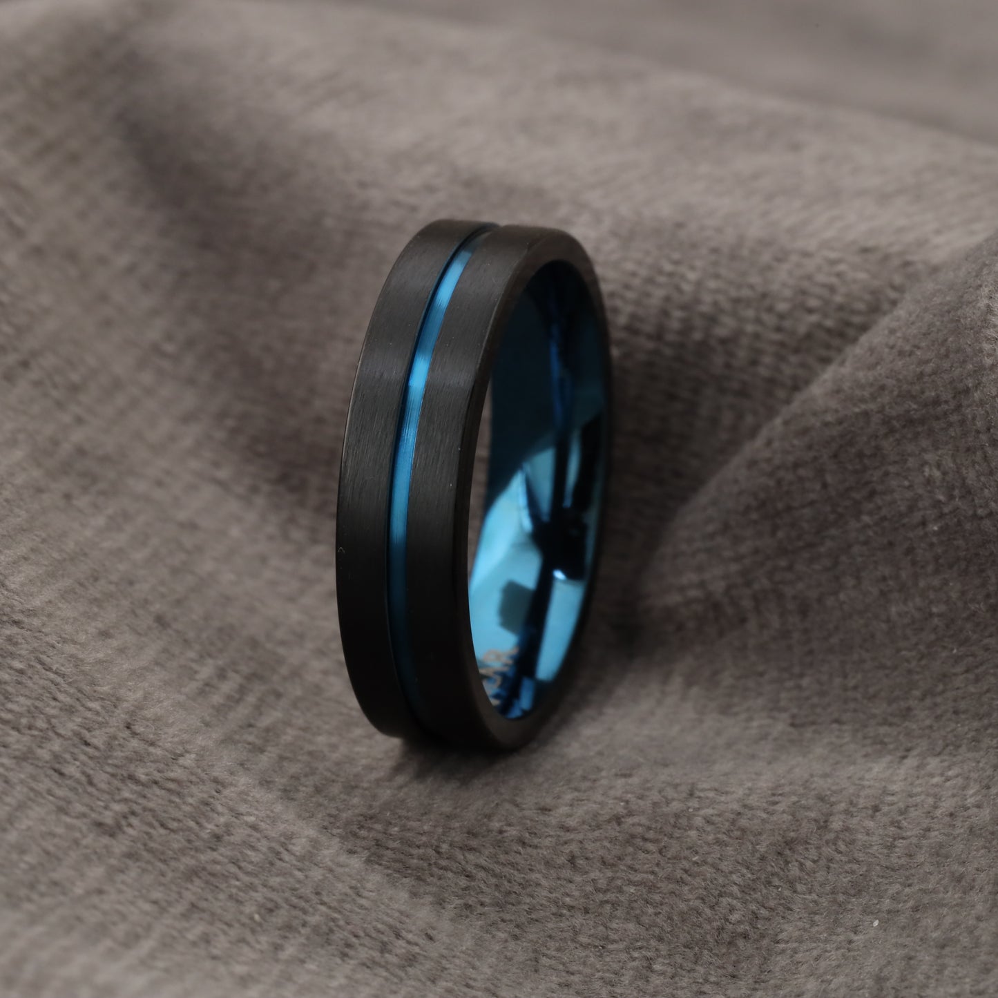 Black Titanium Ring with Blue Center Line A196