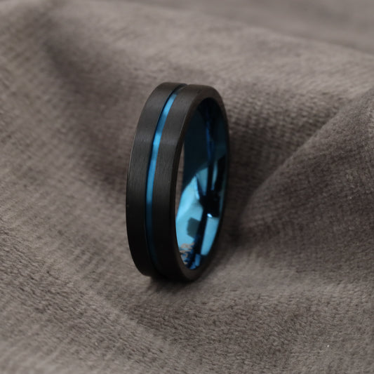Black Titanium Ring with Blue Center Line A196