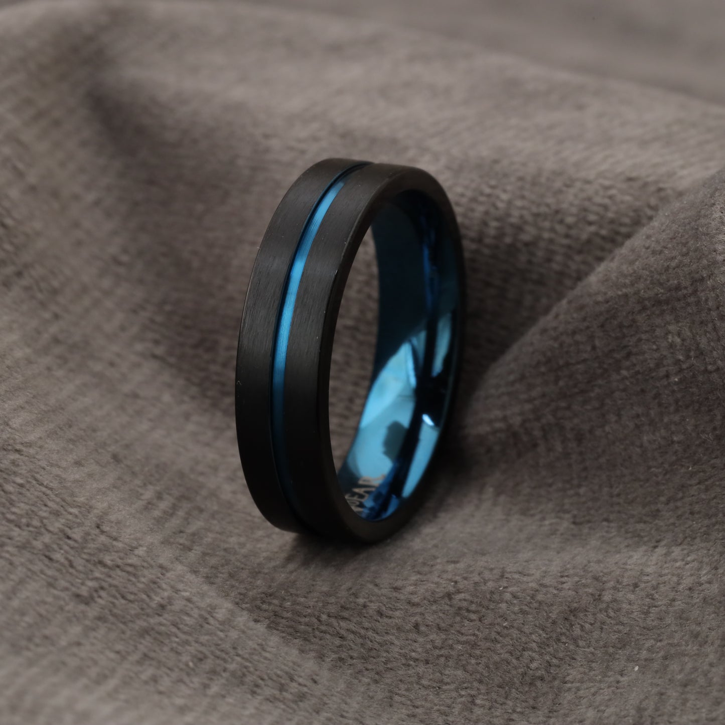 Black Titanium Ring with Blue Center Line A196