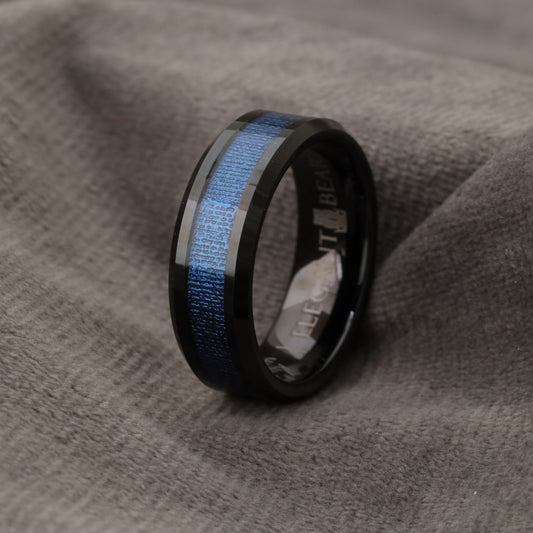 Tungsten Blue Mahoe Wood Ring A155