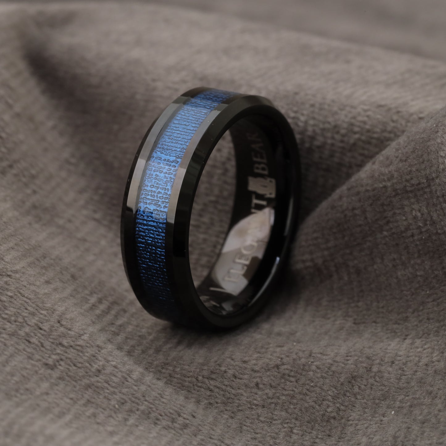 Tungsten Blue Mahoe Wood Ring A155