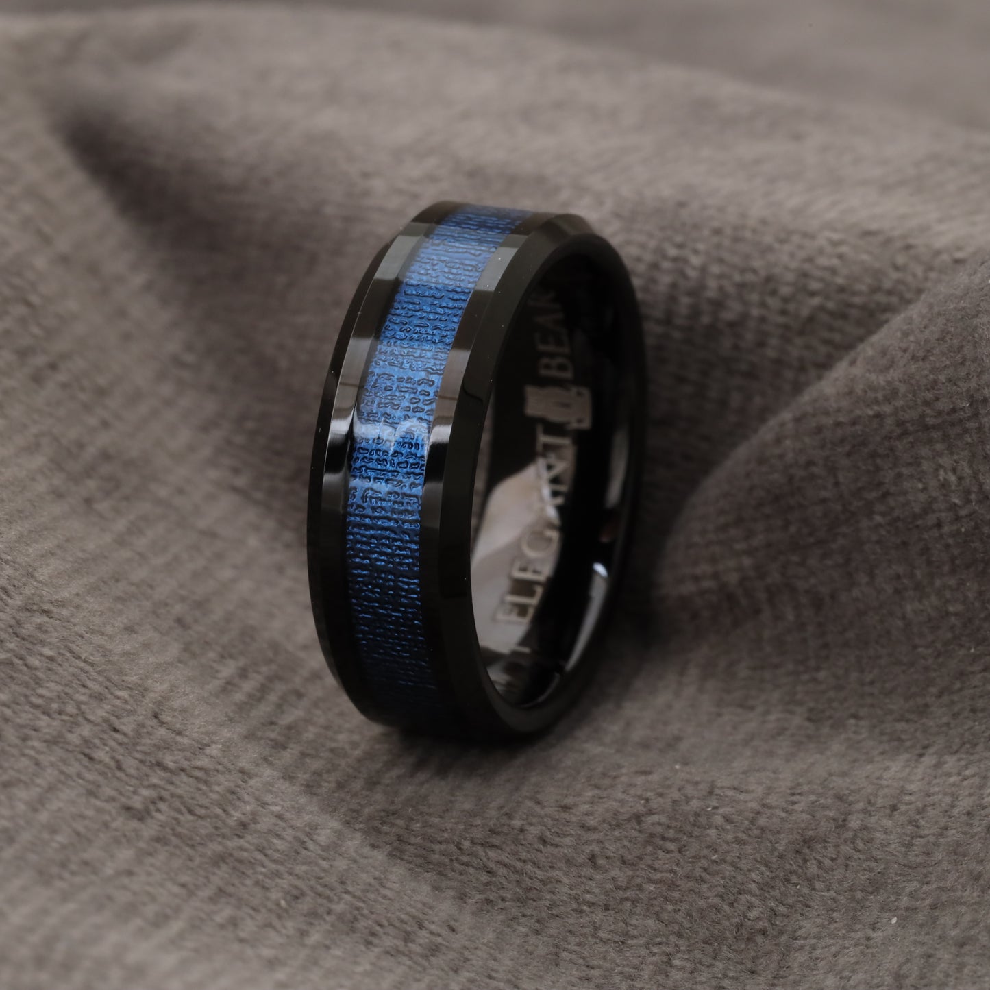 Tungsten Blue Mahoe Wood Ring A155