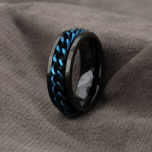 Tungsten Ring with Blue Stainless Steel Frame A135