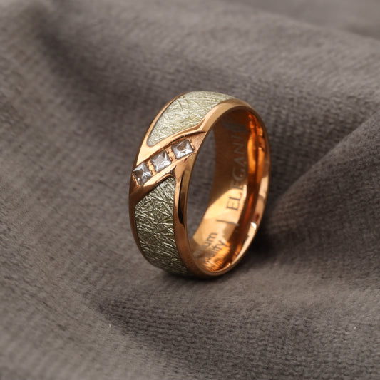 A159 Titanium Ring with White Micro Zircon & Meteorite - Premium Crystal Design