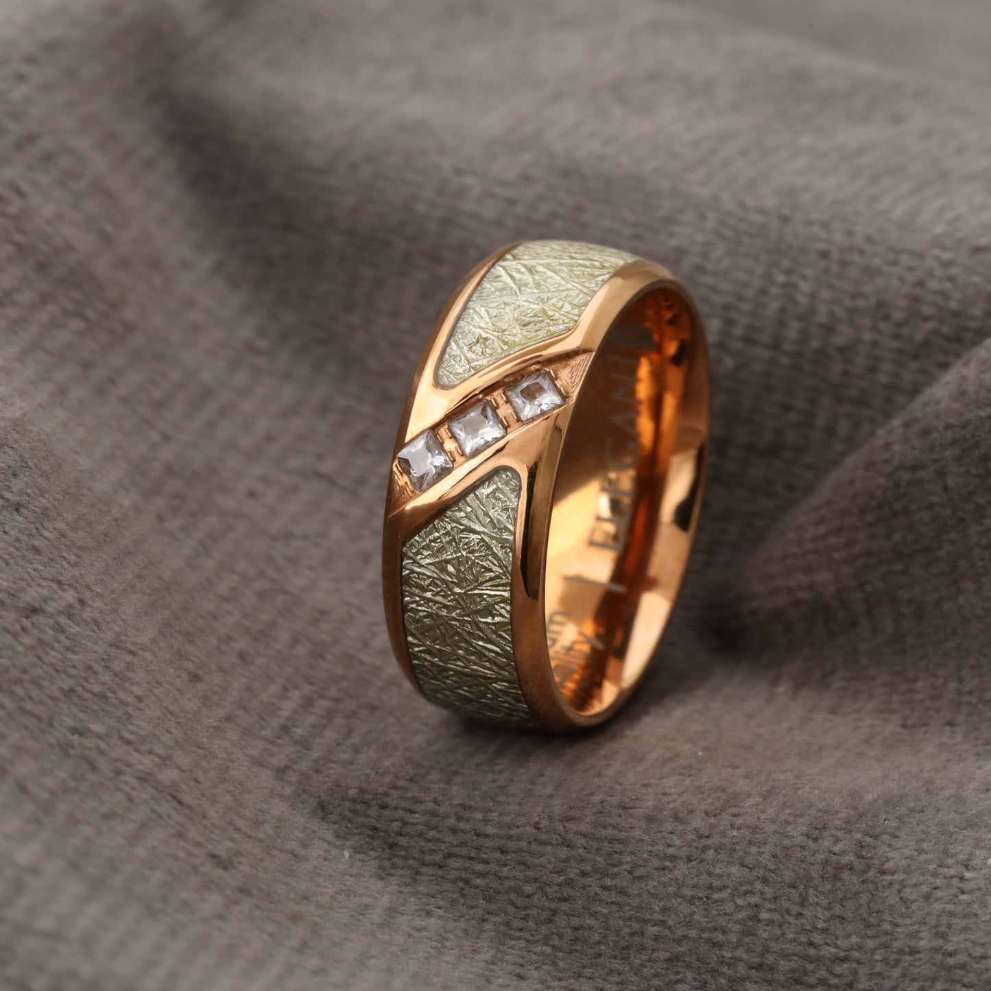 A159 Titanium Ring with White Micro Zircon & Meteorite - Premium Crystal Design