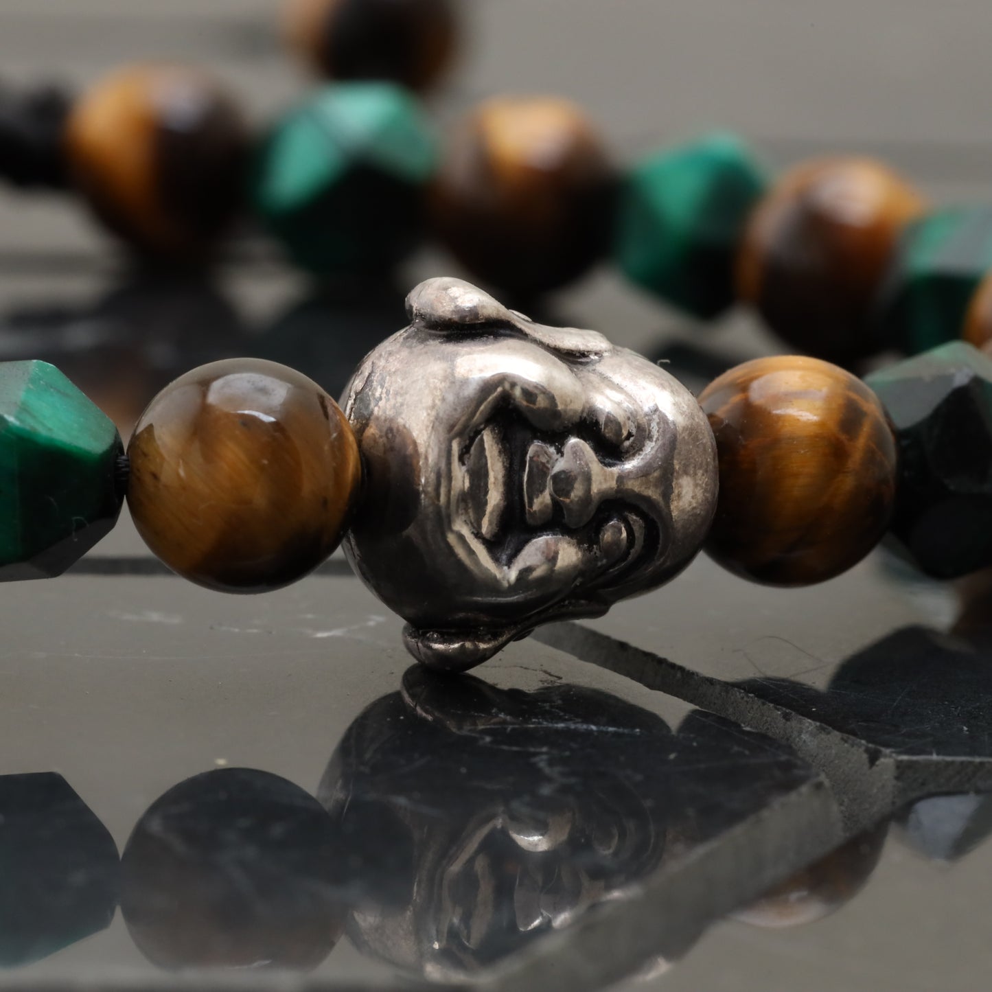 Laughing Buddha Bracelet - 925 Sterling Silver Toy - Brown Tiger Eye Gemstone Class +AAA - Cubic Green Tiger Eye Gemstone -- LU203