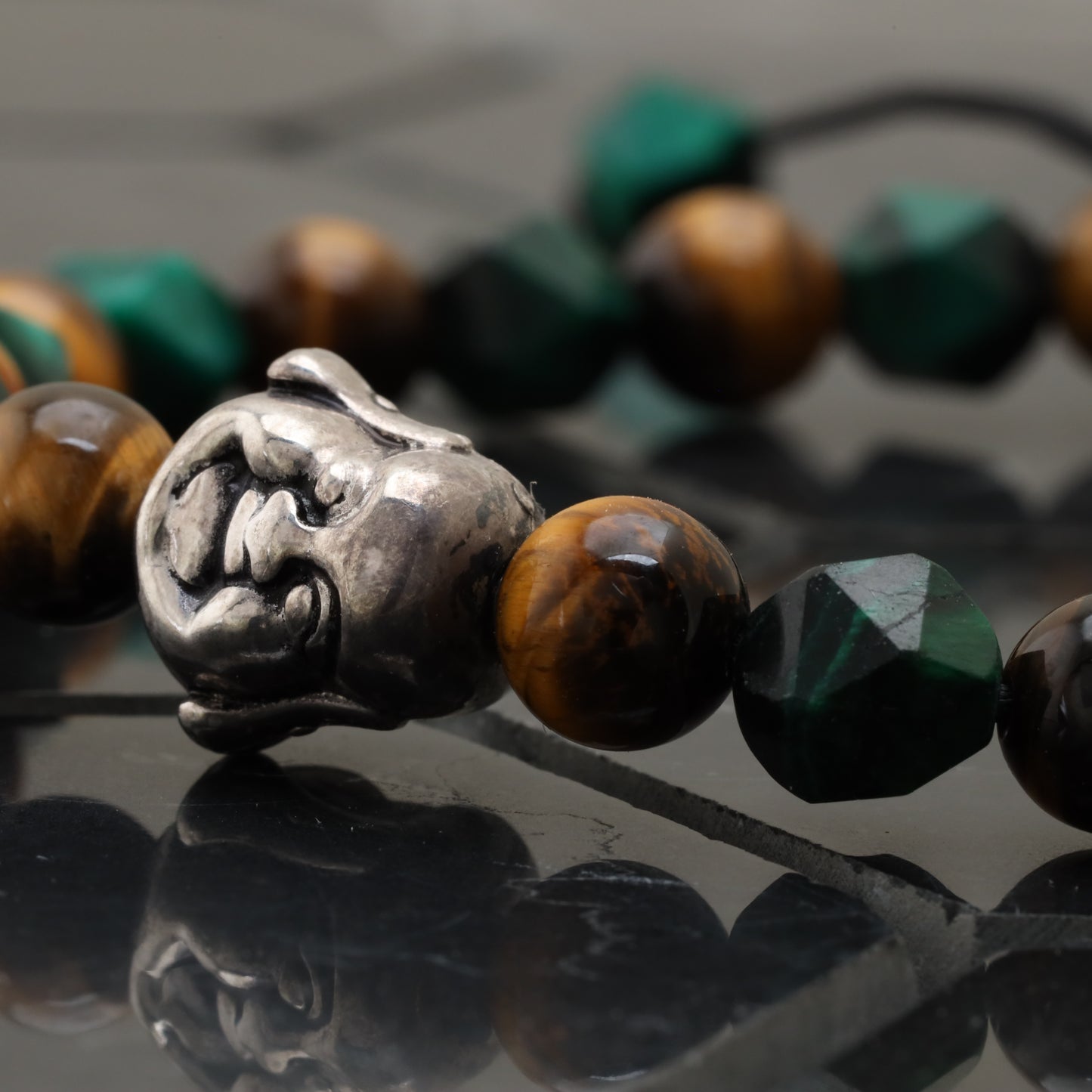 Laughing Buddha Bracelet - 925 Sterling Silver Toy - Brown Tiger Eye Gemstone Class +AAA - Cubic Green Tiger Eye Gemstone -- LU203