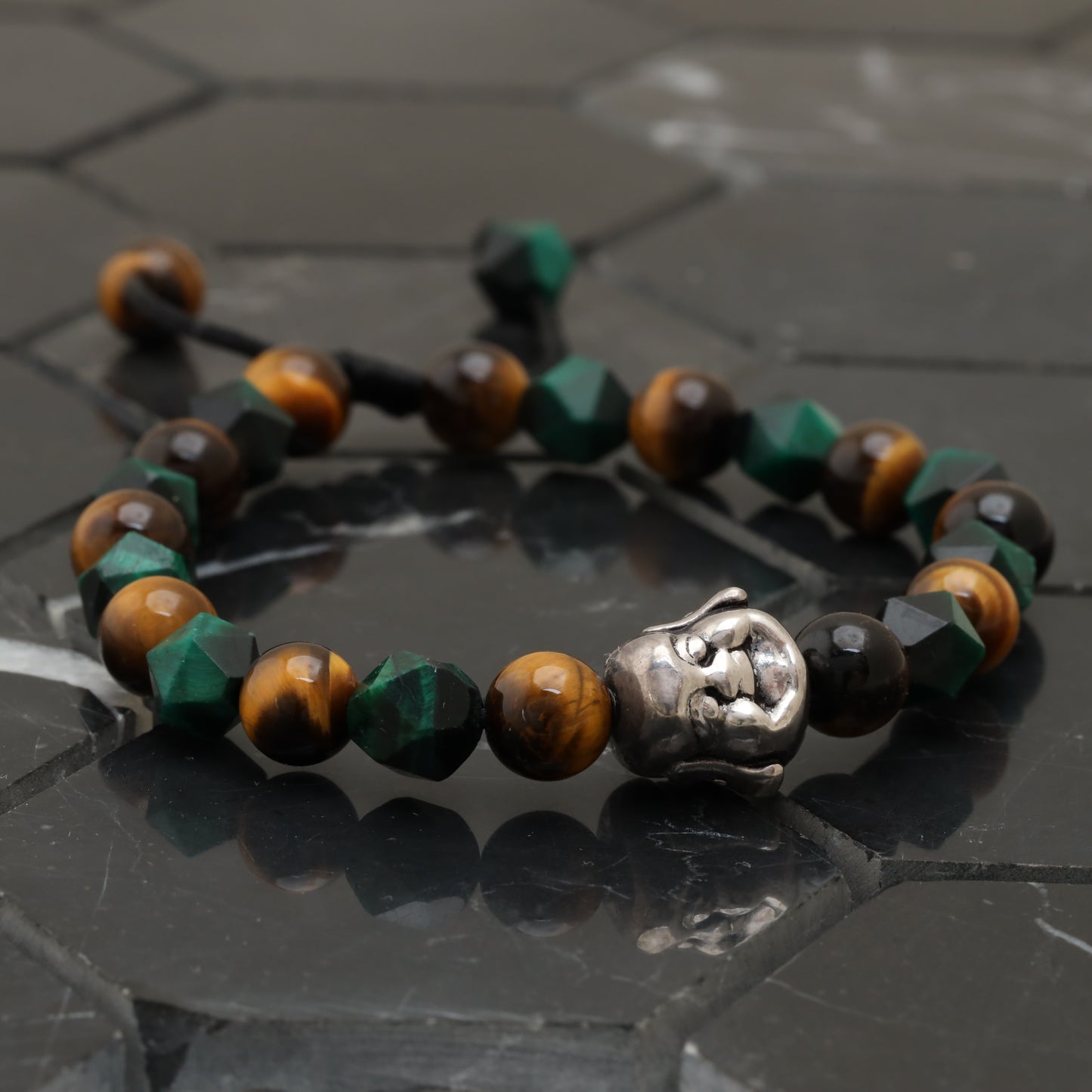 Laughing Buddha Bracelet - 925 Sterling Silver Toy - Brown Tiger Eye Gemstone Class +AAA - Cubic Green Tiger Eye Gemstone -- LU203