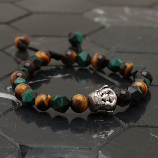 Laughing Buddha Bracelet - 925 Sterling Silver Toy - Brown Tiger Eye Gemstone Class +AAA - Cubic Green Tiger Eye Gemstone -- LU203