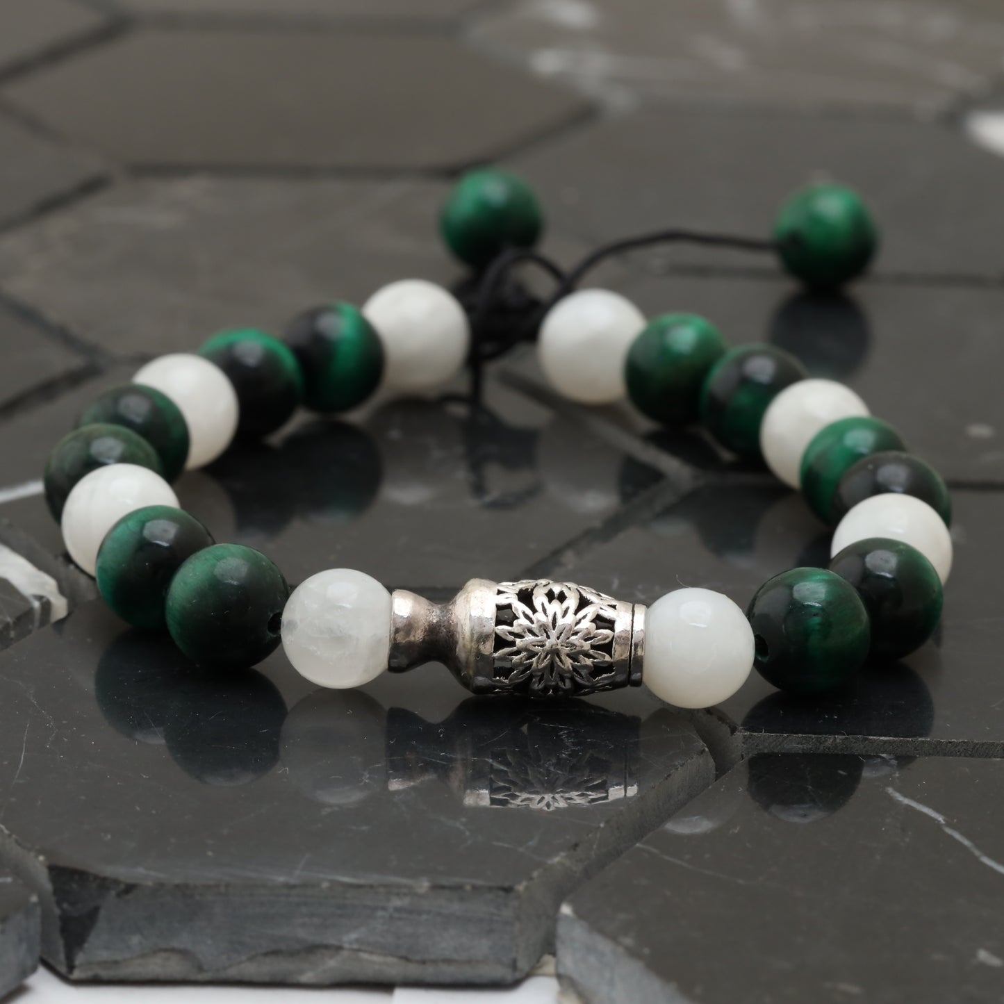Lucky Jar Bracelet - 925 Sterling Silver Toy - Green Tiger Eye Gemstone Class +AAA - Moon Stone Gemstone LU204