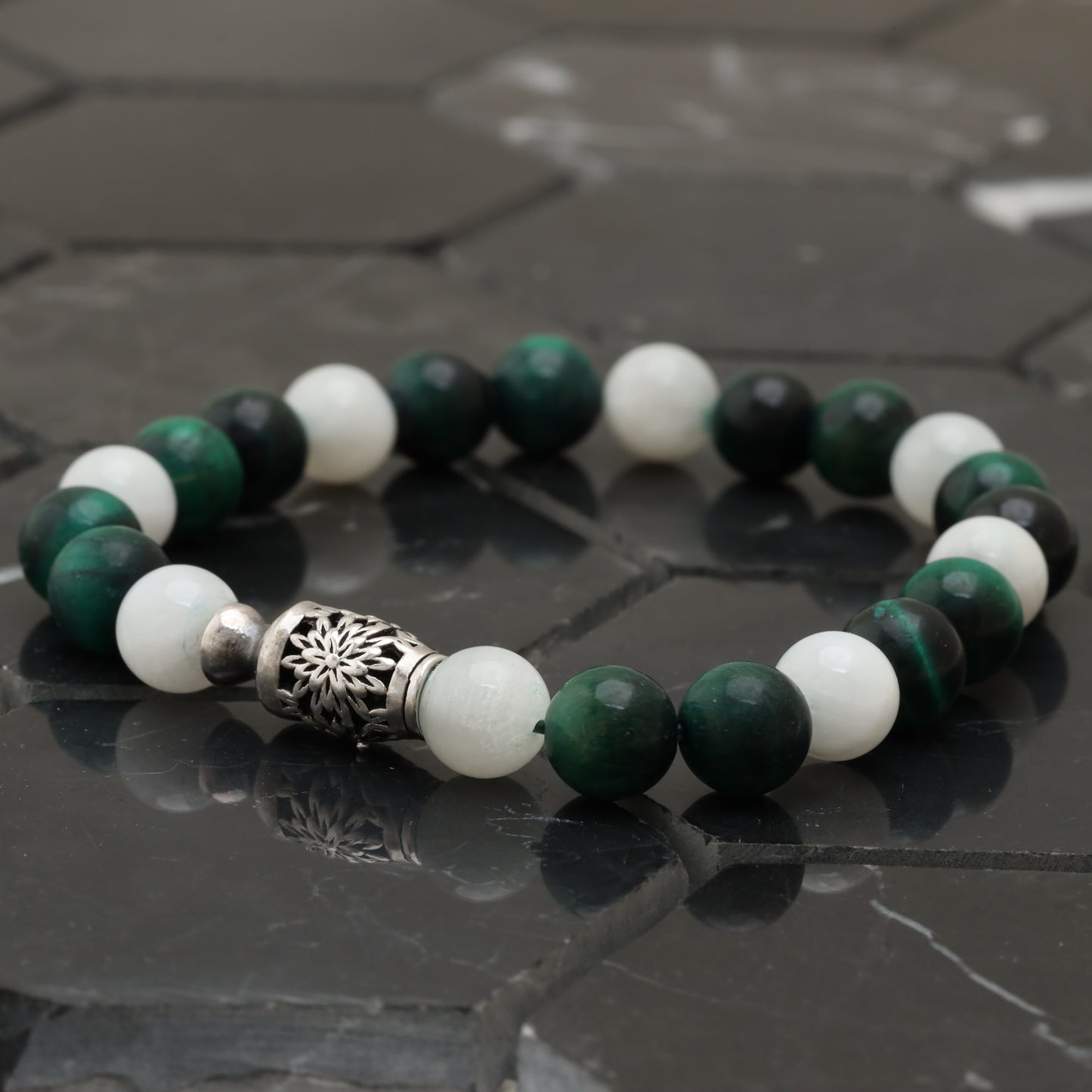 Lucky Jar Bracelet - 925 Sterling Silver Toy - Green Tiger Eye Gemstone Class +AAA - Moon Stone Gemstone LU204