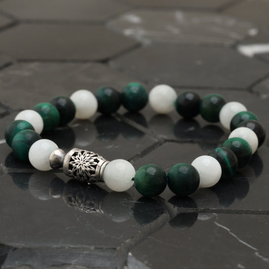 Lucky Jar Bracelet - 925 Sterling Silver Toy - Green Tiger Eye Gemstone Class +AAA - Moon Stone Gemstone LU204
