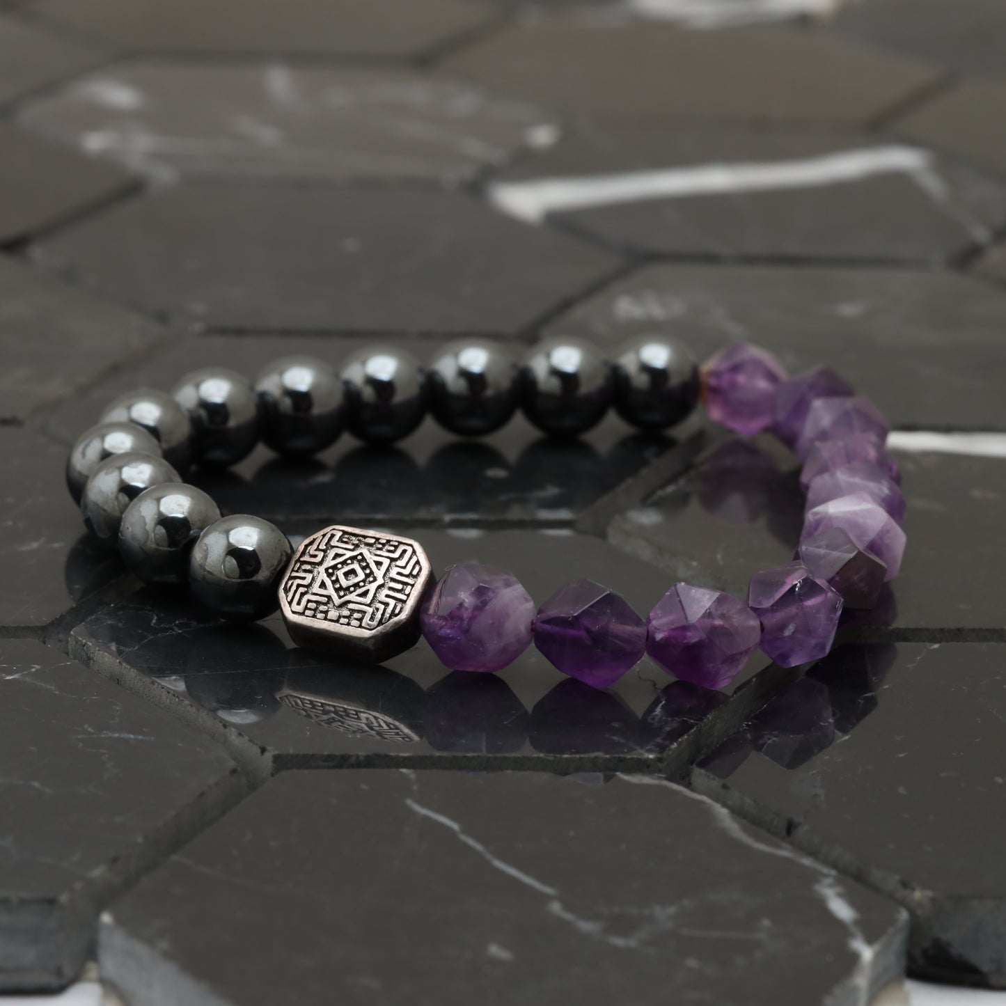 Amethyst Maze Bracelet - 925 Sterling Silver Toy - +AAA Hematite Gemstone - +AAA Amethyst Cubic Gemstone Bracelet LU206