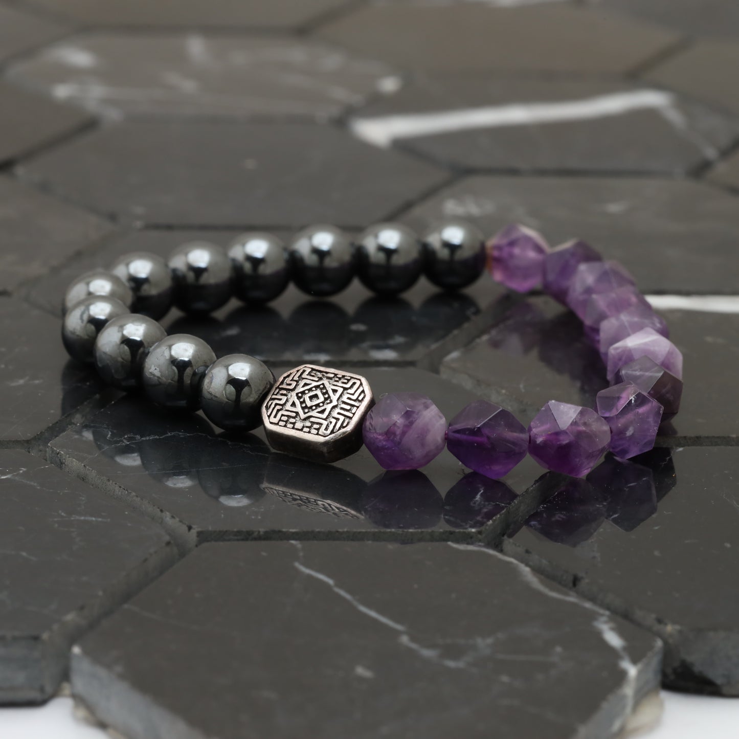 Amethyst Maze Bracelet - 925 Sterling Silver Toy - +AAA Hematite Gemstone - +AAA Amethyst Cubic Gemstone Bracelet LU206