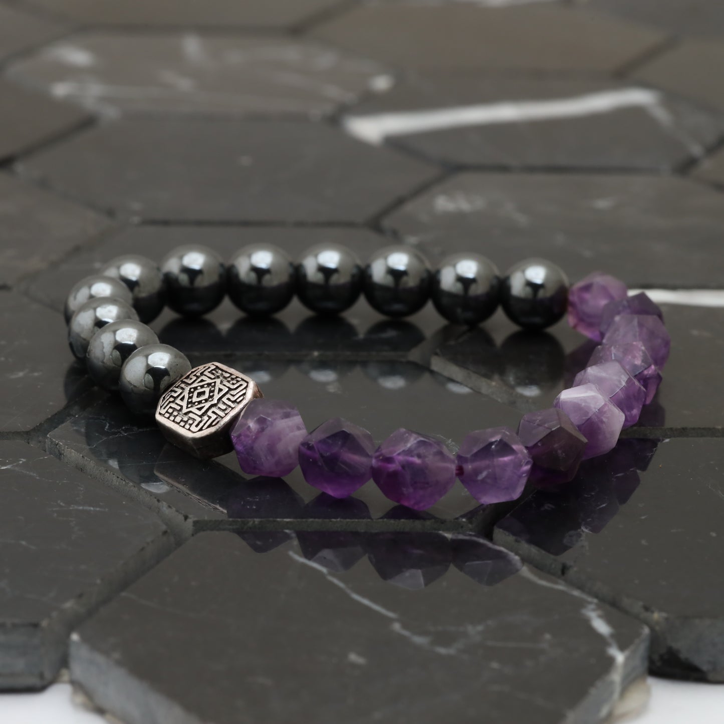 Amethyst Maze Bracelet - 925 Sterling Silver Toy - +AAA Hematite Gemstone - +AAA Amethyst Cubic Gemstone Bracelet LU206