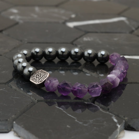 Amethyst Maze Bracelet - 925 Sterling Silver Toy - +AAA Hematite Gemstone - +AAA Amethyst Cubic Gemstone Bracelet LU206