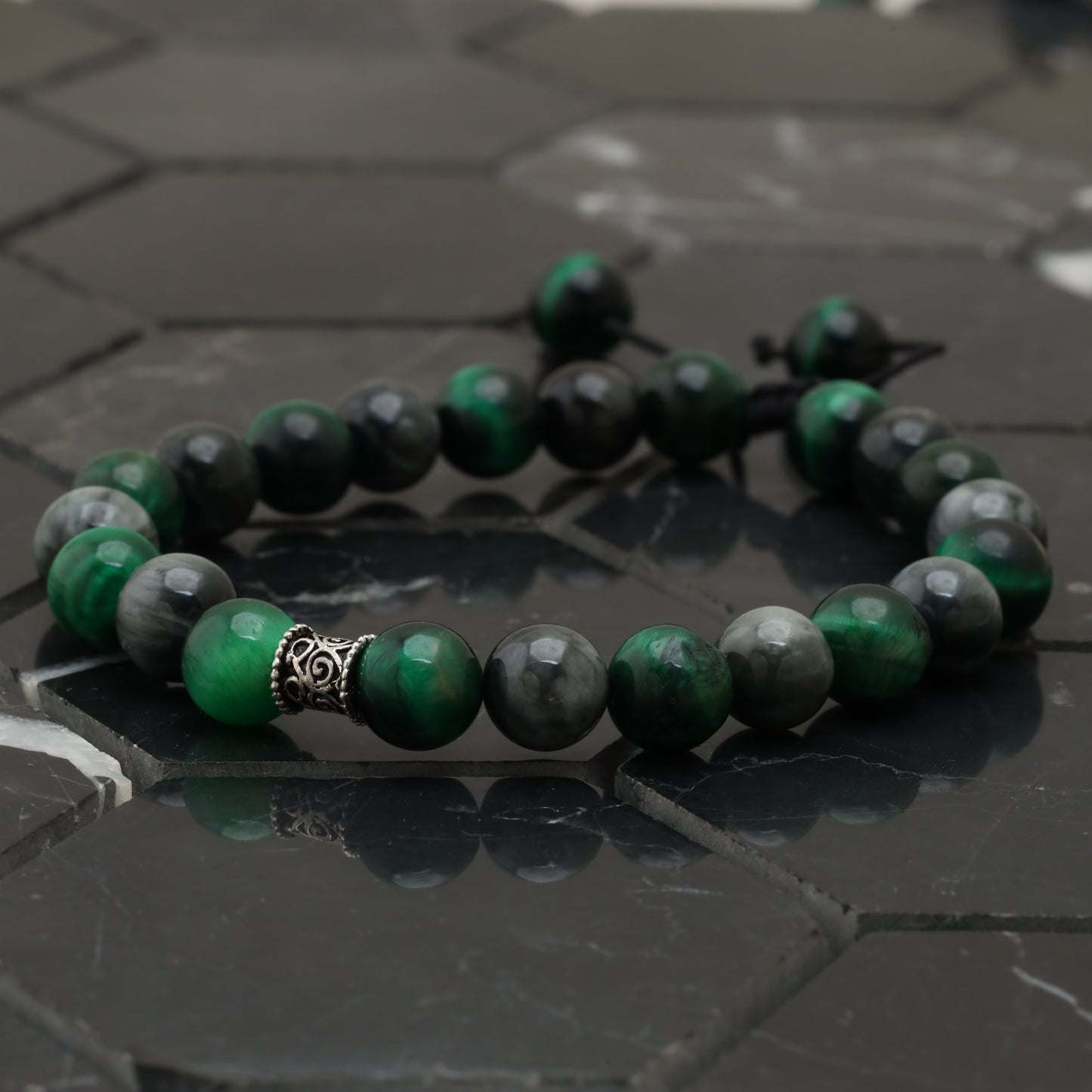 Hawk Eye Green Tiger Eye Bracelet - 925 Sterling Silver - +AAA Hawk Eye - +AAA Green Tiger Eye Gemstone -- Bracelet LU209