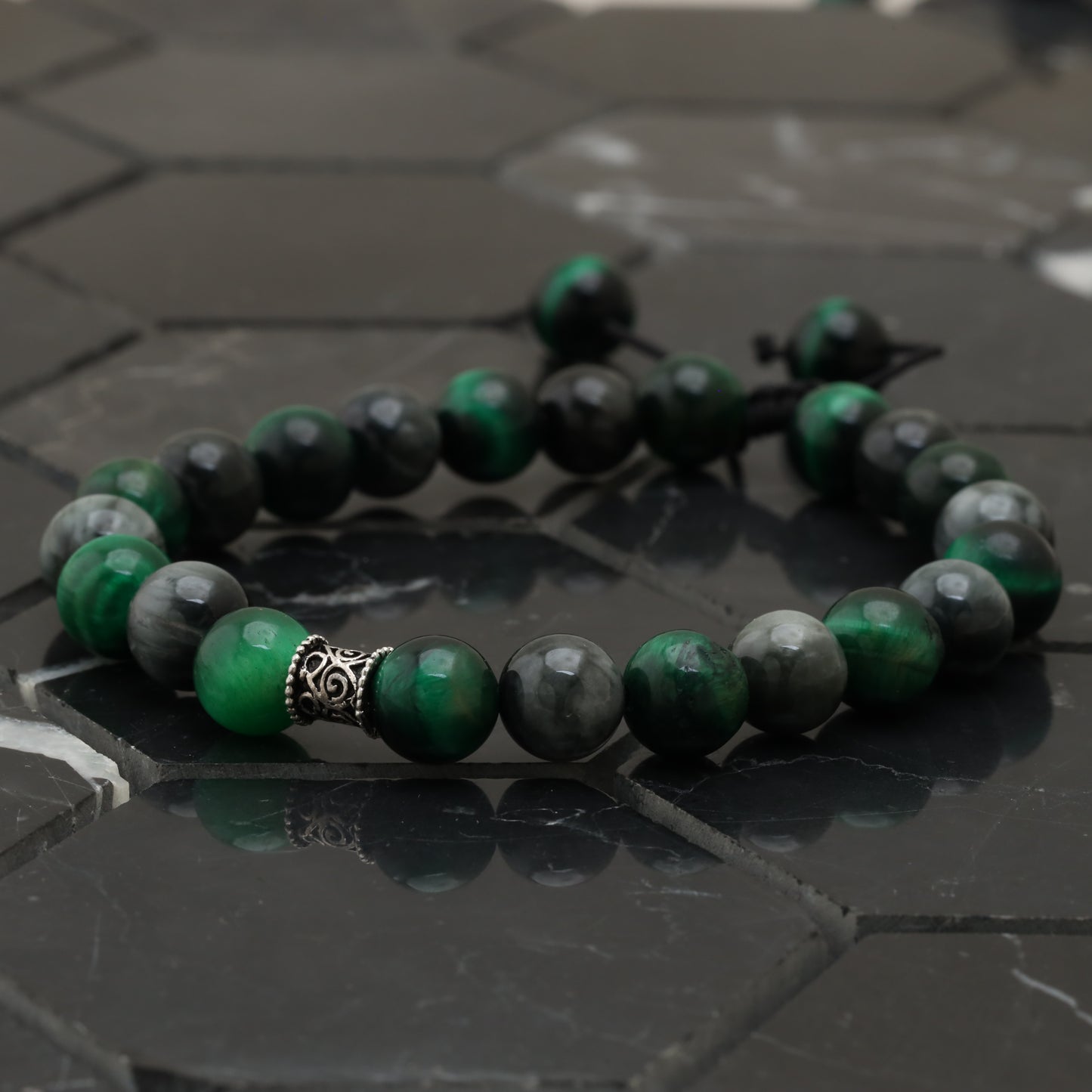 Hawk Eye Green Tiger Eye Bracelet - 925 Sterling Silver - +AAA Hawk Eye - +AAA Green Tiger Eye Gemstone -- Bracelet LU209