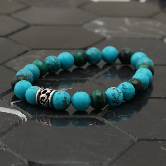 Turquoise Green Tiger Eye Bracelet - 925 Sterling Silver +AAA Howlite Turqouise  - +AAA -  Bracelet LU208
