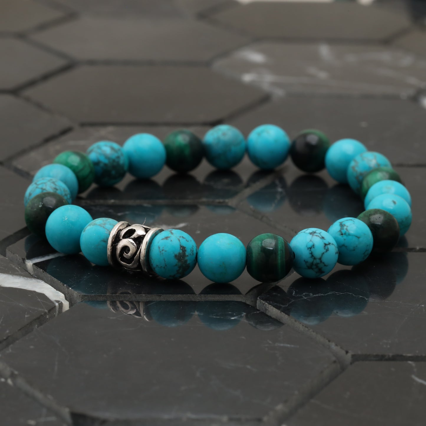 Turquoise Green Tiger Eye Bracelet - 925 Sterling Silver +AAA Howlite Turqouise  - +AAA -  Bracelet LU208