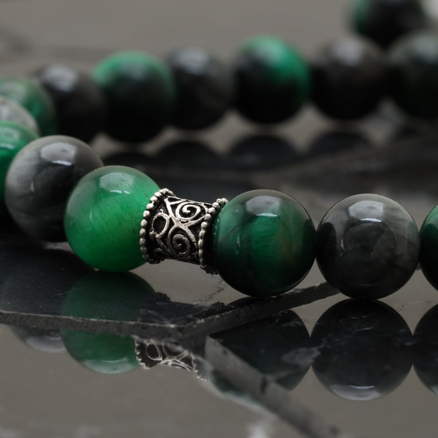 Hawk Eye Green Tiger Eye Bracelet - 925 Sterling Silver - +AAA Hawk Eye - +AAA Green Tiger Eye Gemstone -- Bracelet LU209