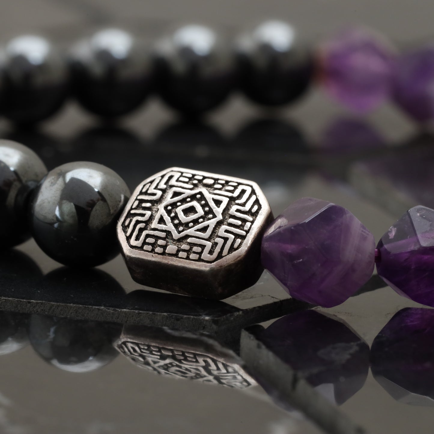 Amethyst Maze Bracelet - 925 Sterling Silver Toy - +AAA Hematite Gemstone - +AAA Amethyst Cubic Gemstone Bracelet LU206