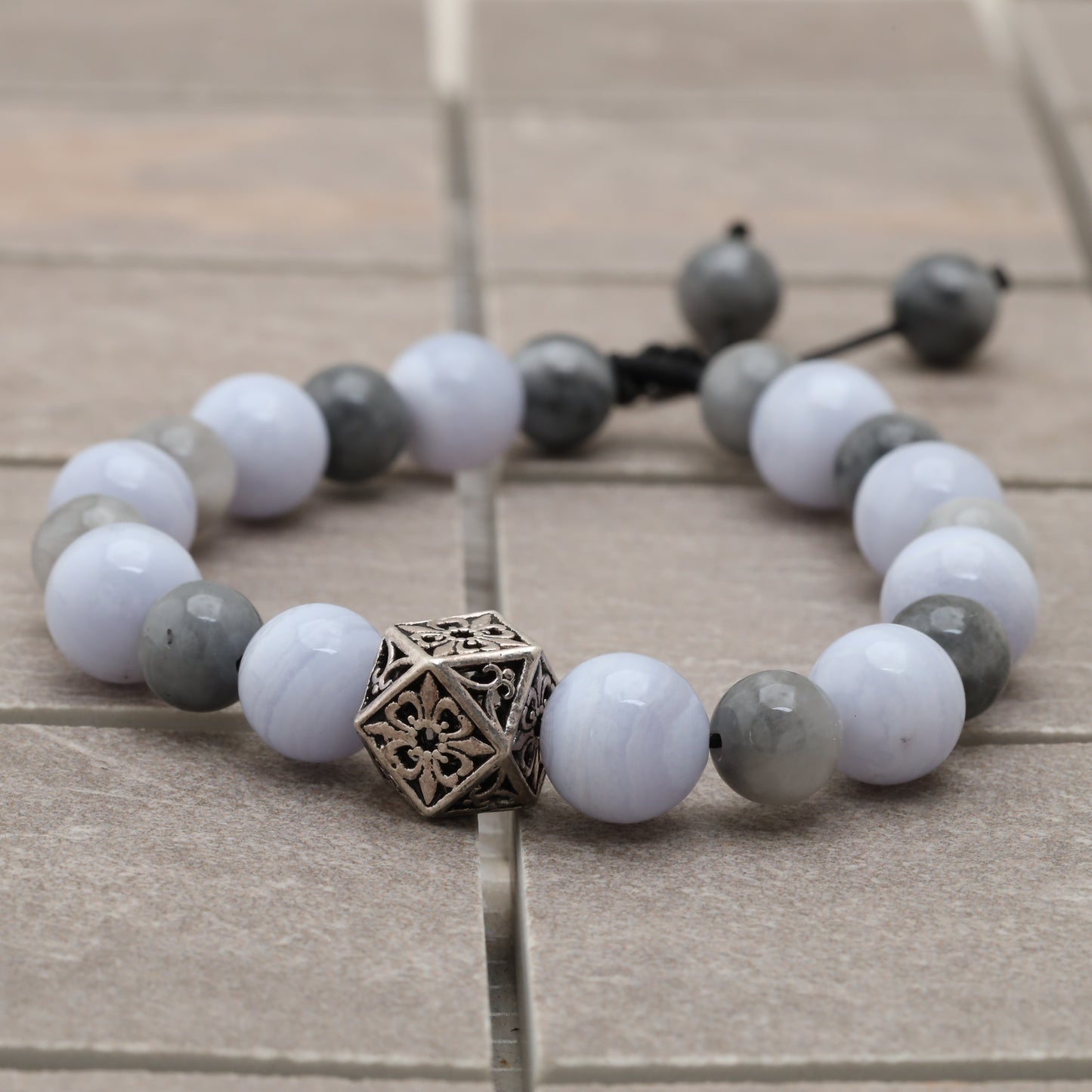 Fourteen face Diagram Bracelet - 925 Sterling Silver Fourteen Diagram Toy - Blue Lace Agate 15mm +AAA - Hawk Eye 8 mm Class +AAA  Bracelet LU212