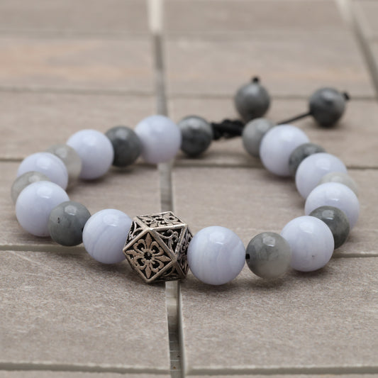 Fourteen face Diagram Bracelet - 925 Sterling Silver Fourteen Diagram Toy - Blue Lace Agate 15mm +AAA - Hawk Eye 8 mm Class +AAA  Bracelet LU212