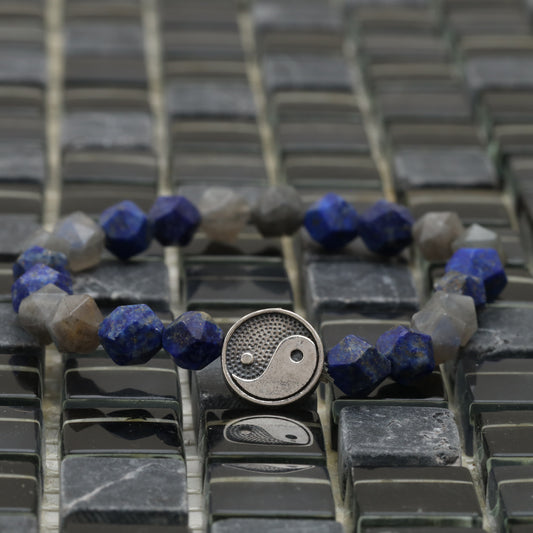 Yin & Yang Lazurite  Bracelet - 925 Sterling Silver Ying Yang Toy - Blue Labrodaite Cubic - Lazurite Cubic Bracelet LU217