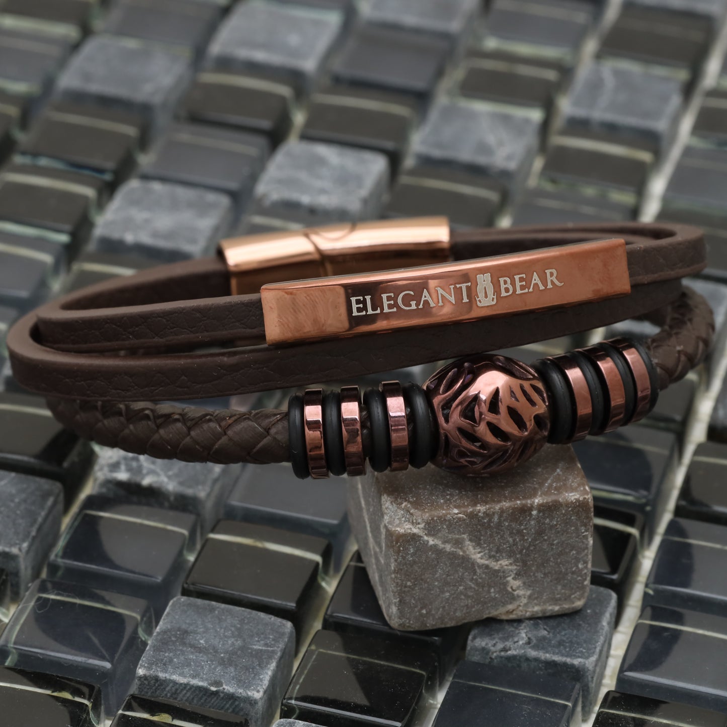 Autumn Ball Brown Genuine Leather Brown Stainless Steel Bracelet  L1227