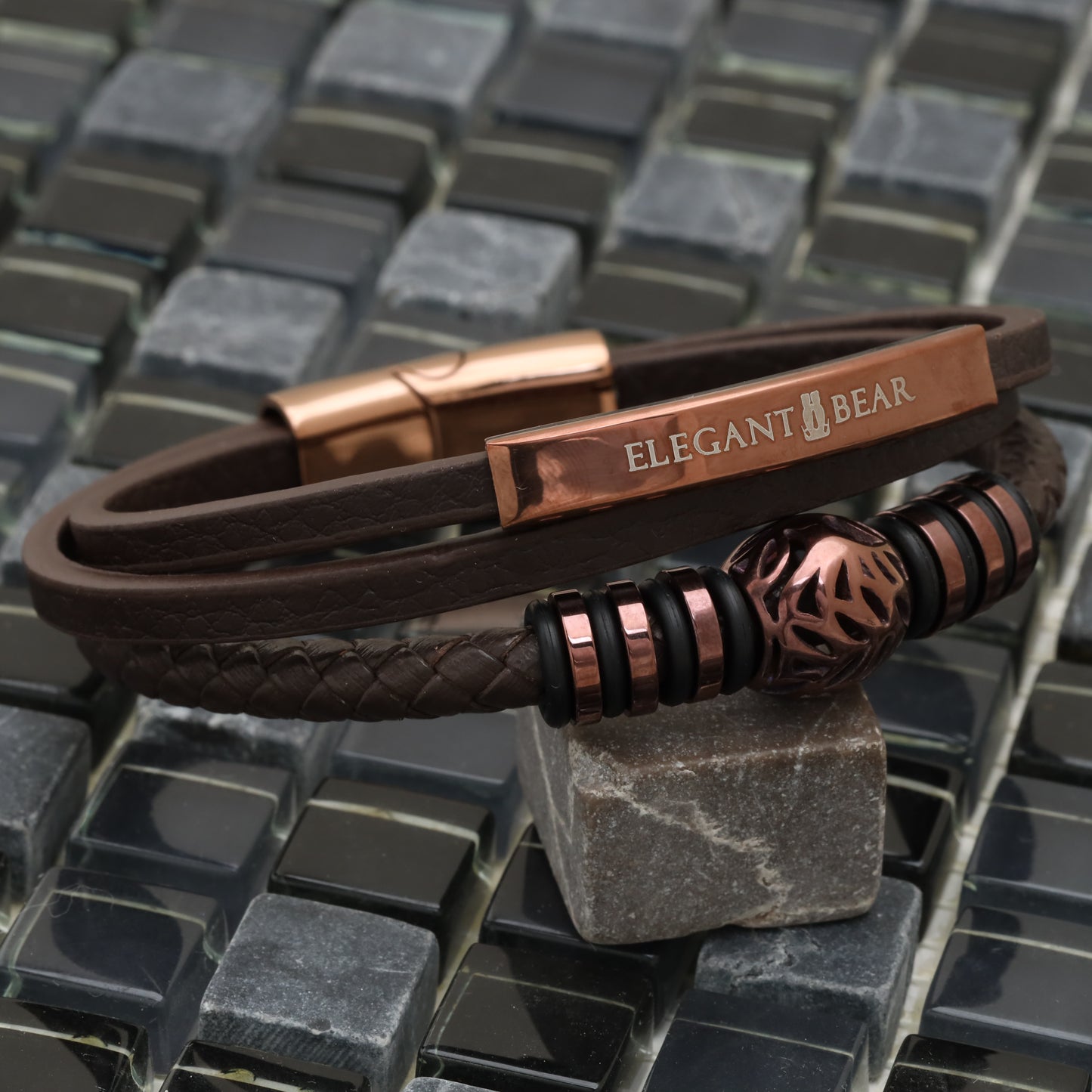 Autumn Ball Brown Genuine Leather Brown Stainless Steel Bracelet  L1227