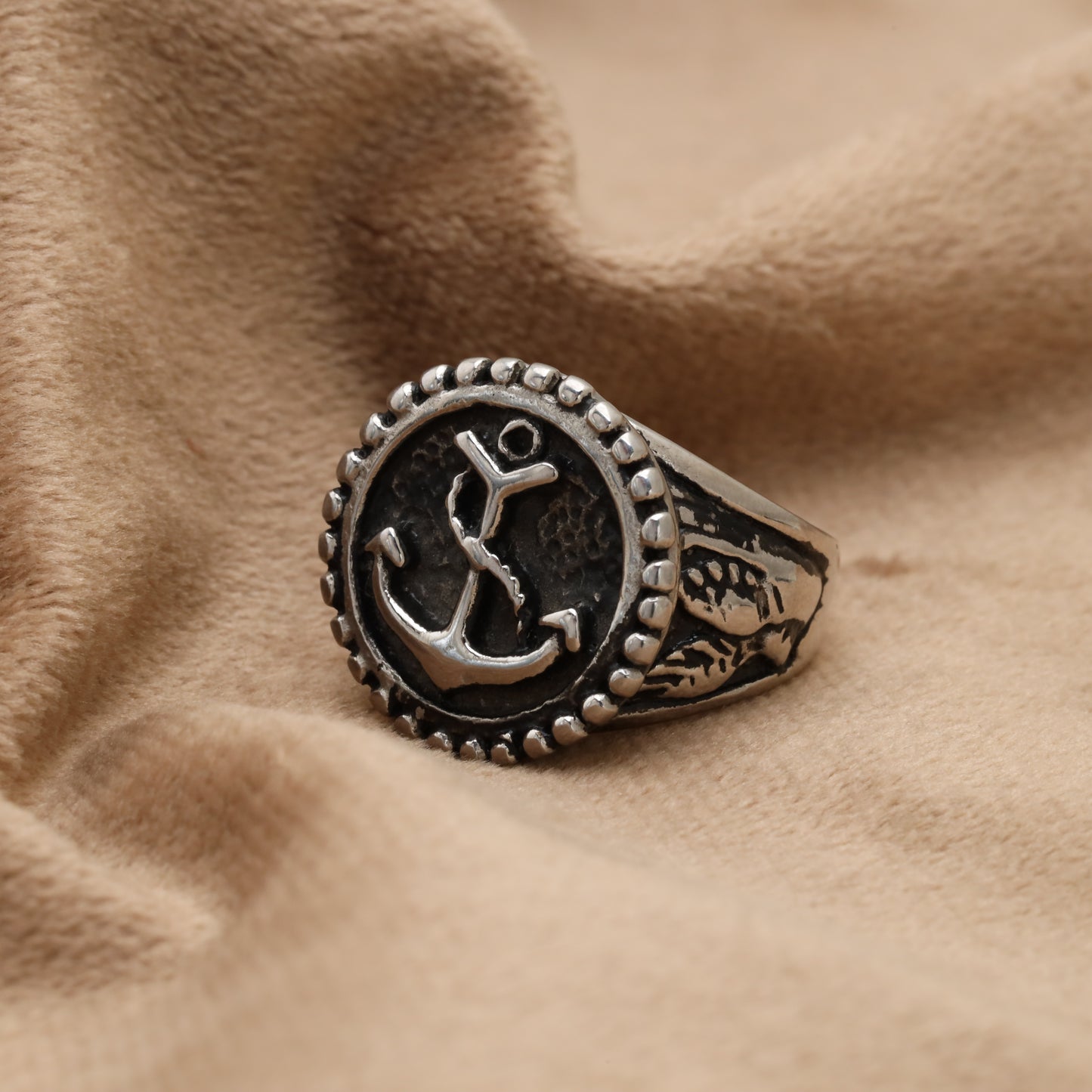 Silver Anchor Signet Stainless Steel Ring R6655