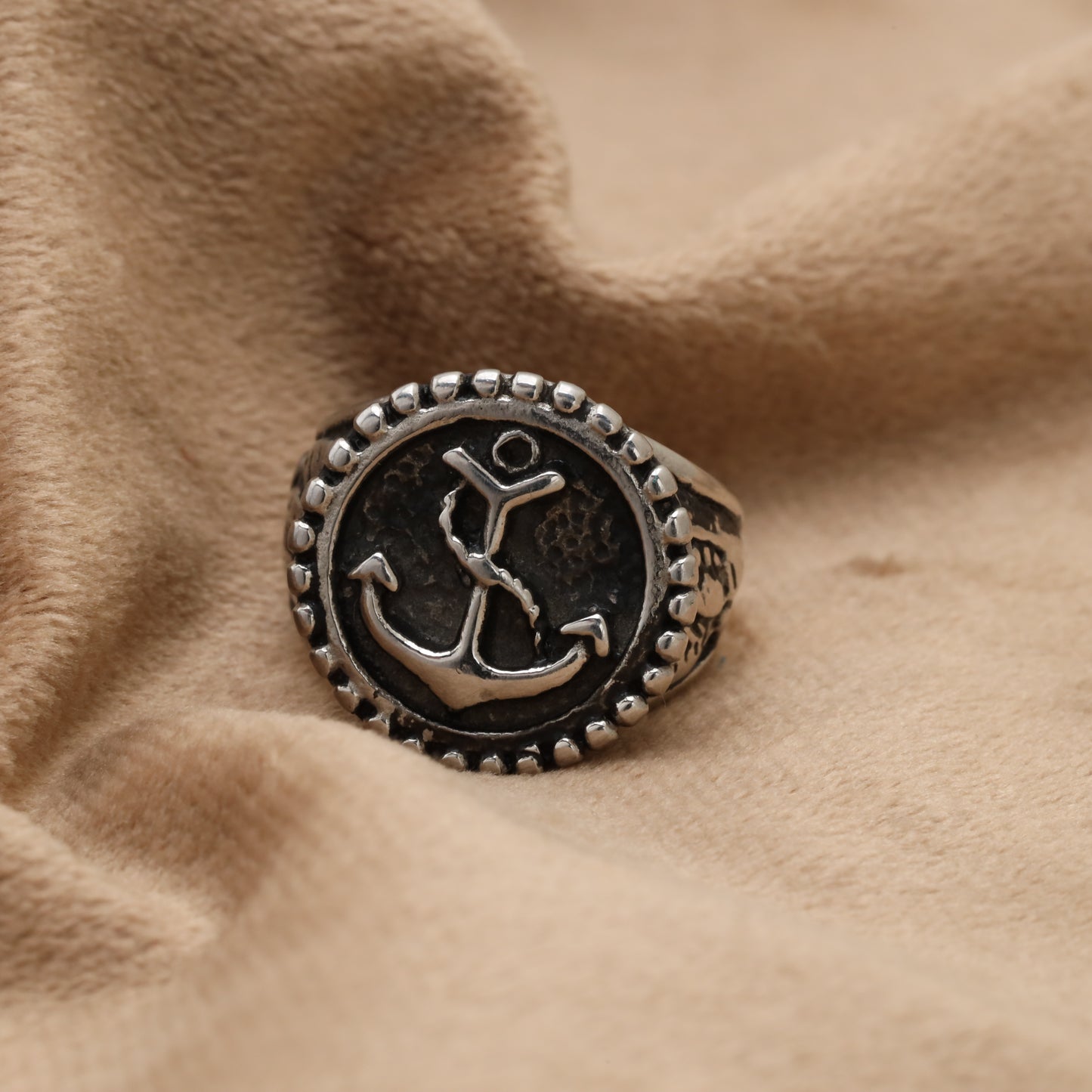 Silver Anchor Signet Stainless Steel Ring R6655