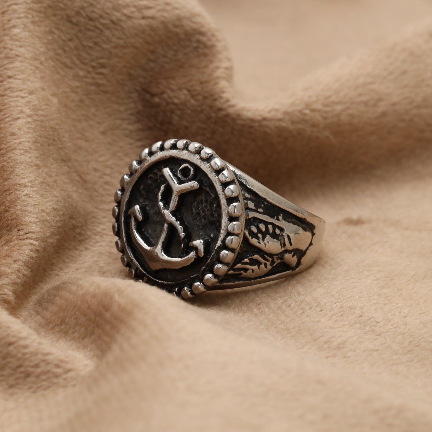 Silver Anchor Signet Stainless Steel Ring R6655