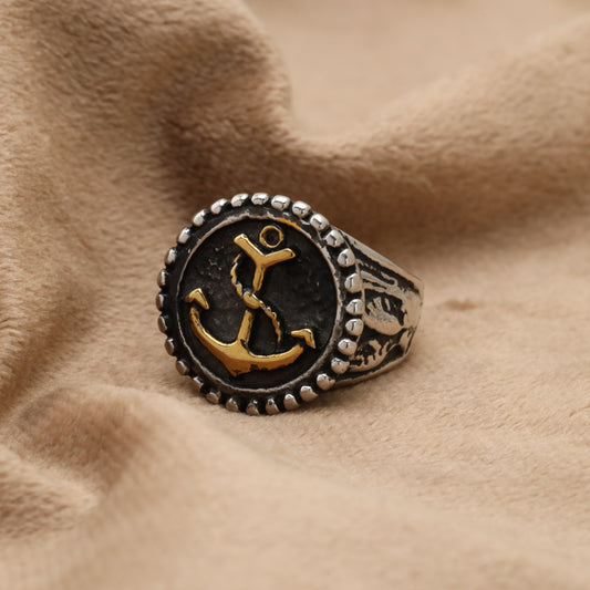 Golden Anchor Signet Stainless Steel Ring R6656