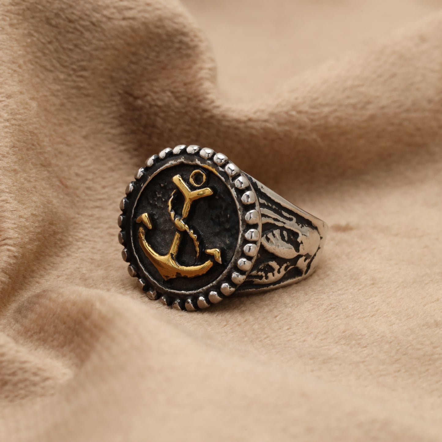 Golden Anchor Signet Stainless Steel Ring R6656