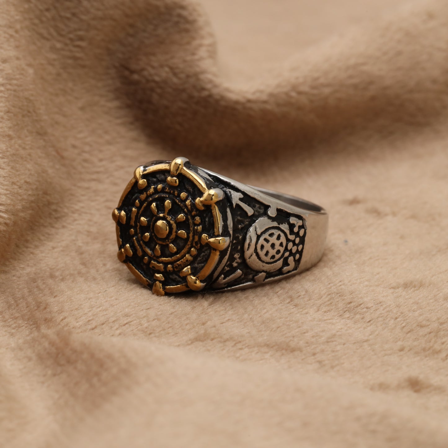 Dharma Wheel Stainless Steel Ring R6658
