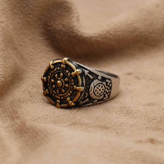 Dharma Wheel Stainless Steel Ring R6658