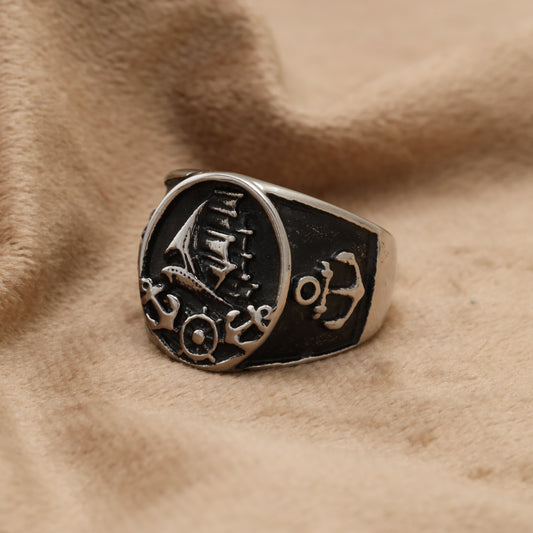 Pirate Ship & Anchor Stainless Steel Ring R6660