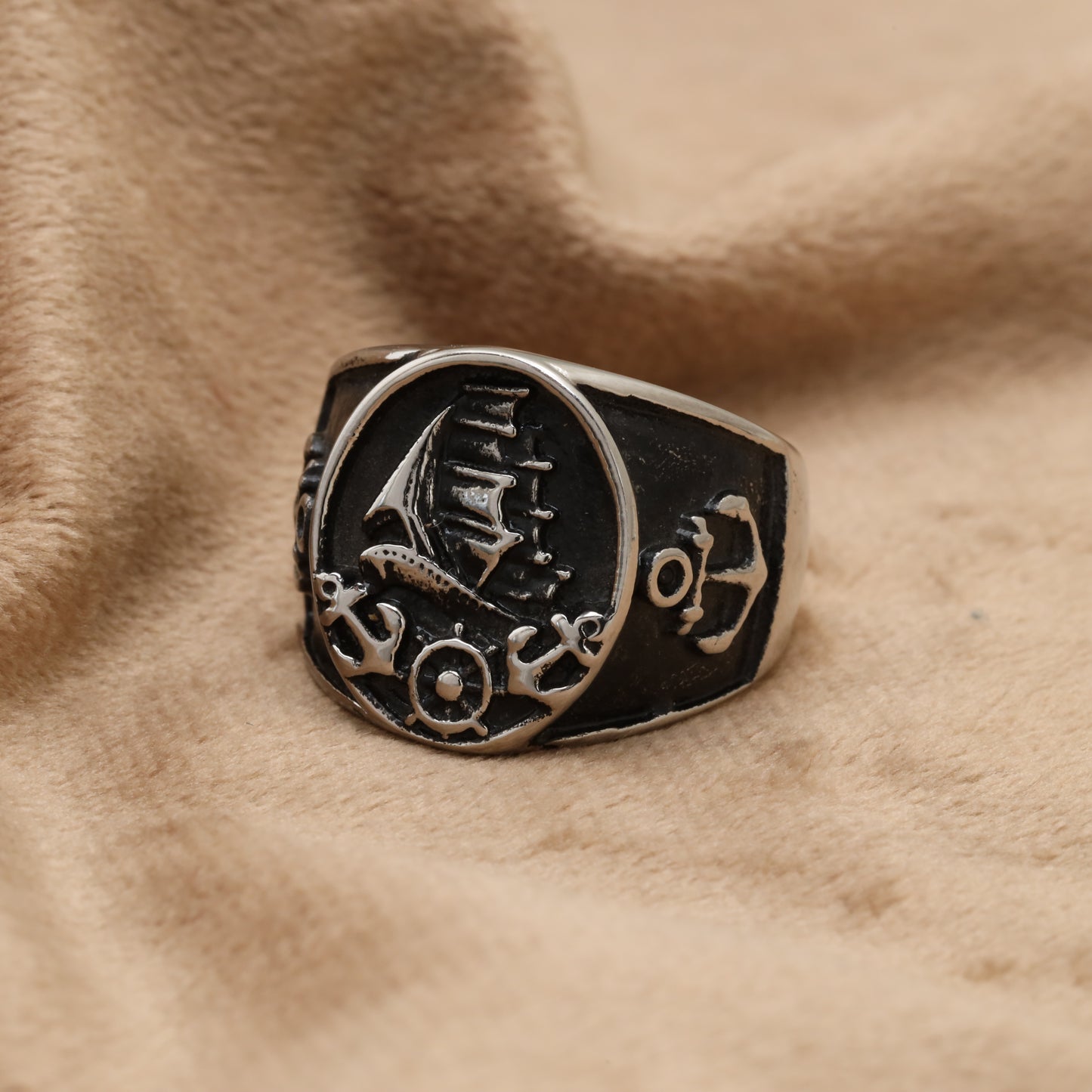 Pirate Ship & Anchor Stainless Steel Ring R6660