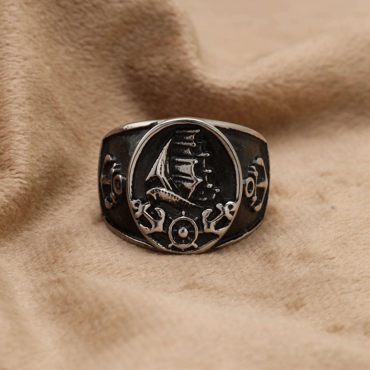 Pirate Ship & Anchor Stainless Steel Ring R6660