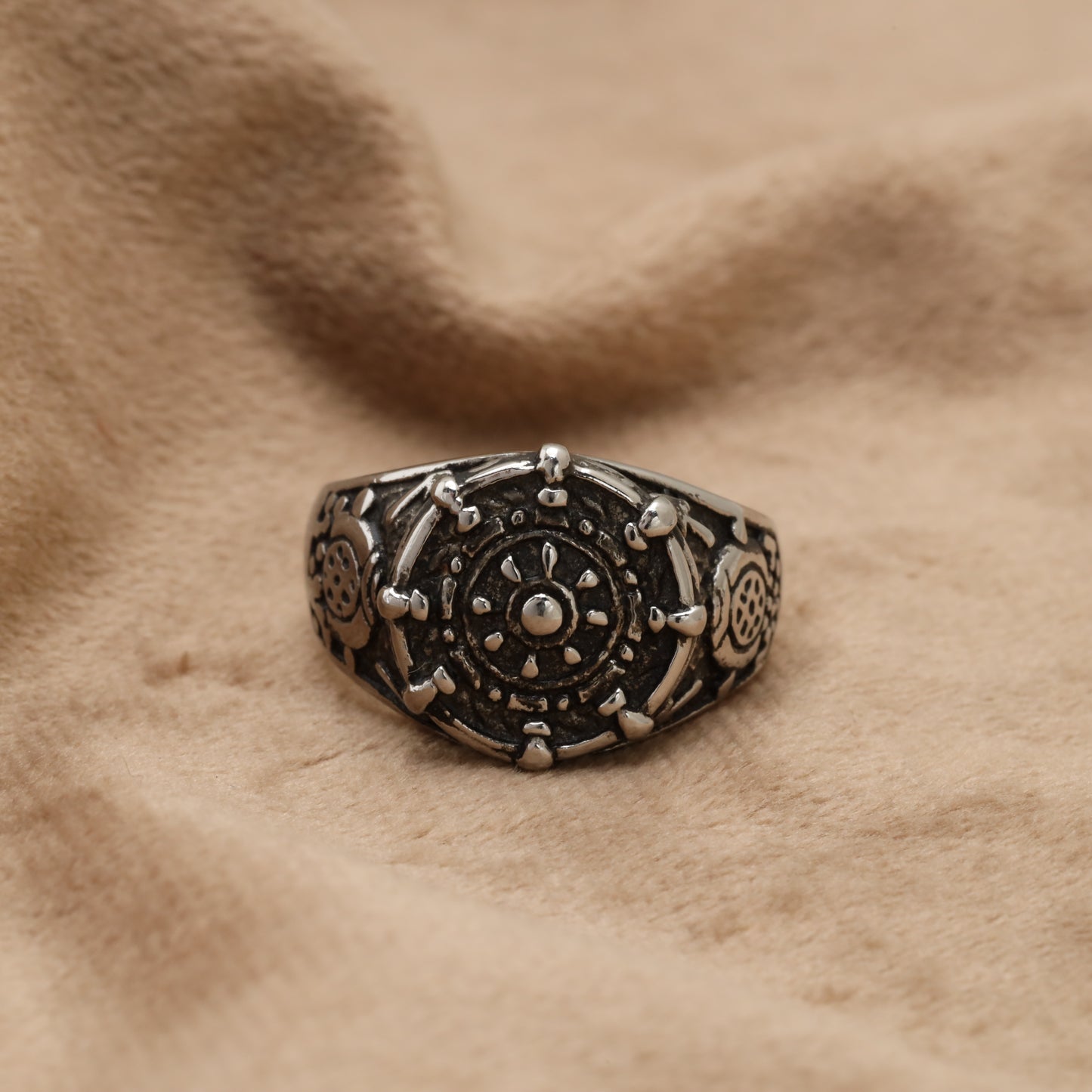 Dharma Wheel Stainless Steel Ring R1236